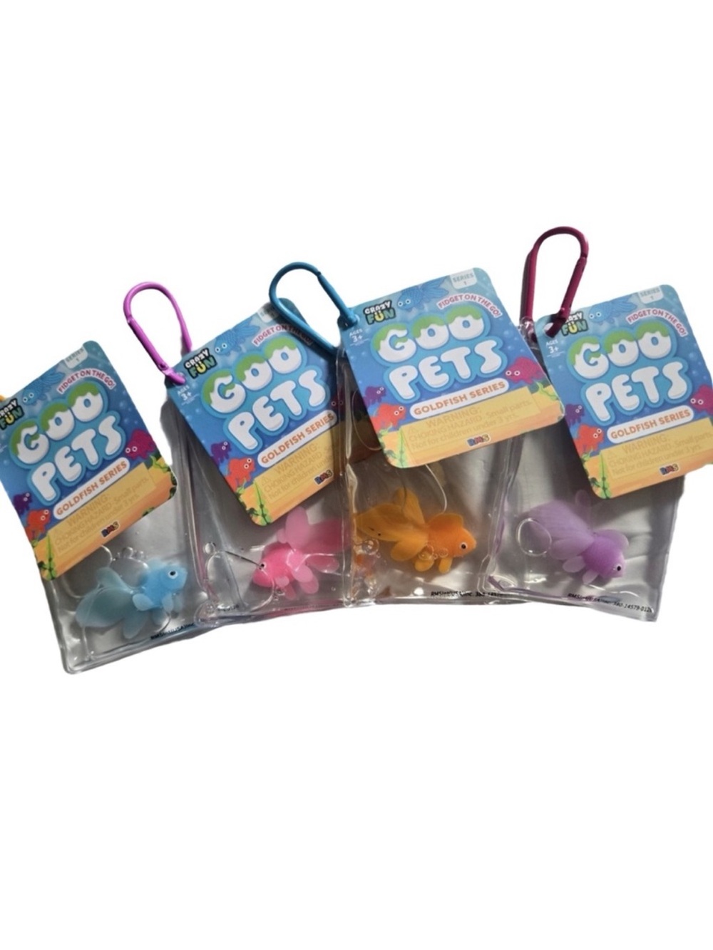 Goo Pets Squishy Goldfish Keychain Pack — Blue, Pink, Orange, Purple